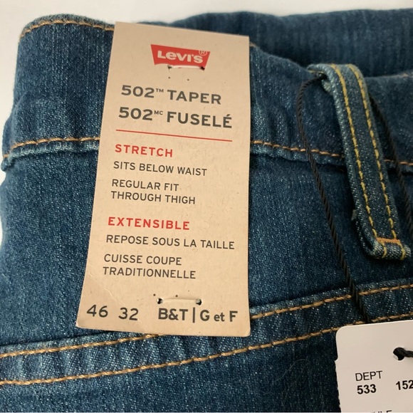 LEVI'S 502 Tapered Stretch 46 x 32" Regular Fit Blue Jeans NWT - Picture 3 of 6